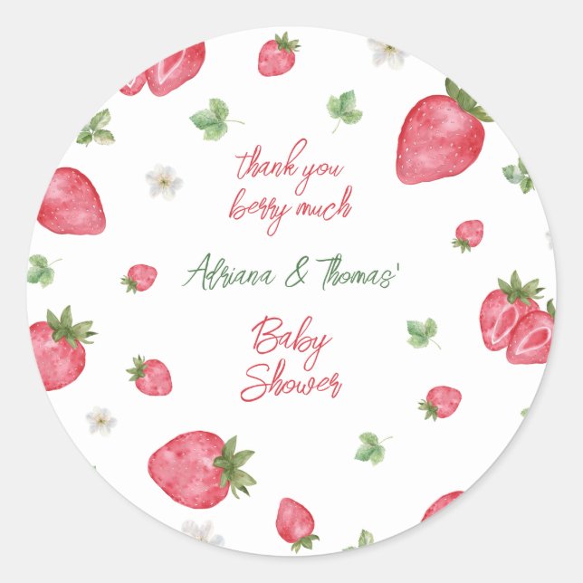 Sticker Rond Remerciements pour Bébé Fête de Fruité Strawberry (Devant)