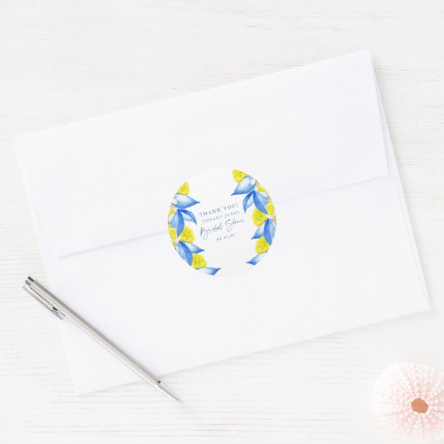 Sticker Rond Remerciements pour la Baby Shower aux Citrons Médi (Enveloppe)