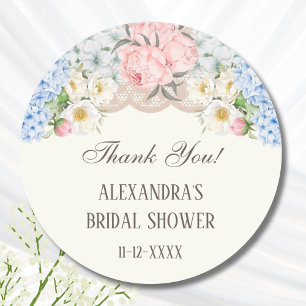 Sticker Rond Remerciements pour la Baby Shower Ivory Peony Hydr