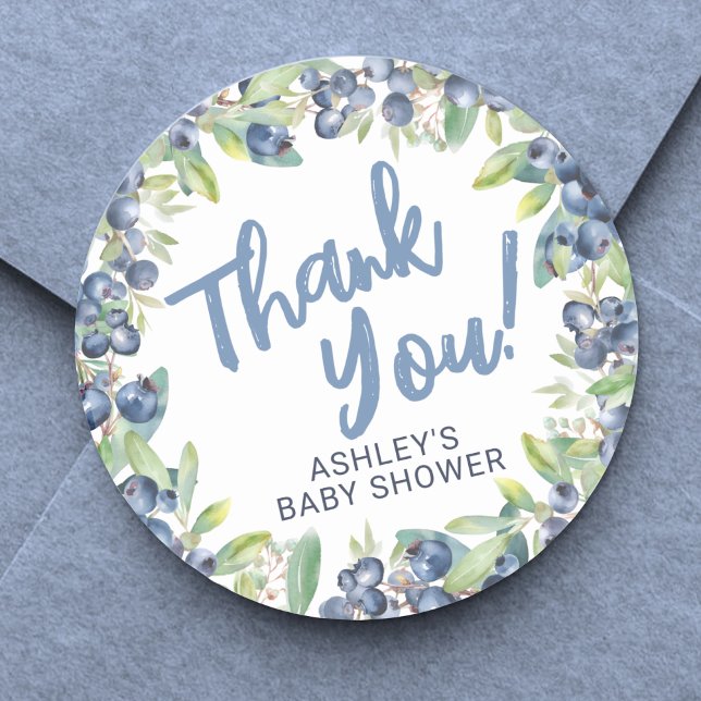 Sticker Rond Remerciements pour la Baby Shower Myrtille (Blueberry Baby Shower Thank You Classic Round Sticker)