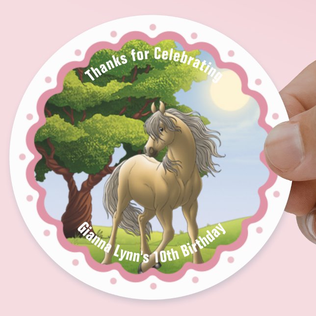 Sticker Rond Remerciements pour la fête d'anniversaire de Poney (Créateur téléchargé)