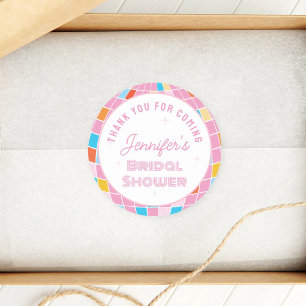 Sticker Rond Remerciements pour la soirée de mariage disco rose