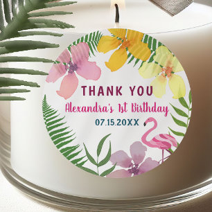 Sticker Rond Remerciements pour le premier anniversaire Luau Fl