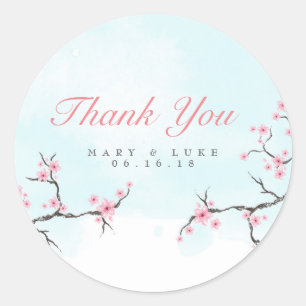 Sticker Rond Remerciements pour mariage   Fleurs de cerisiers d