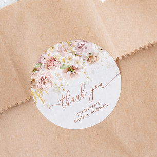 Sticker Rond Remerciements pour une baby shower bohème florale 