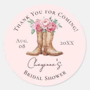 Sticker Rond Remerciements pour une Baby Shower de Cowgirl Fleu