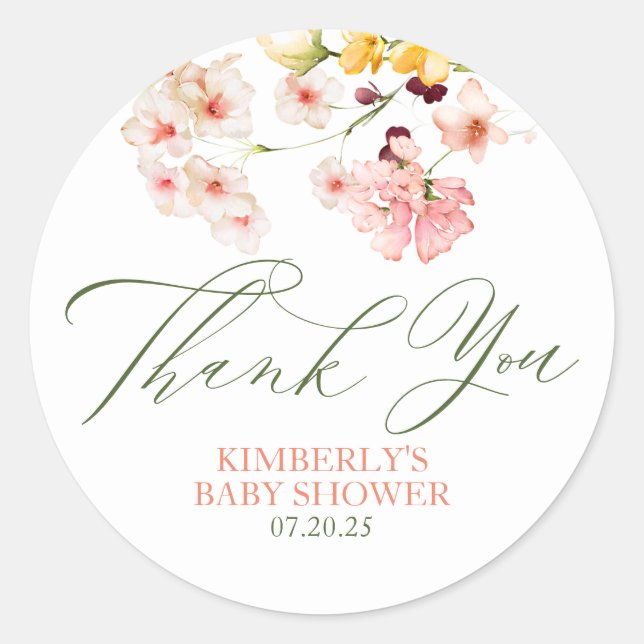 Sticker Rond Remerciements pour une Baby Shower de Mariée Fleur (Devant)