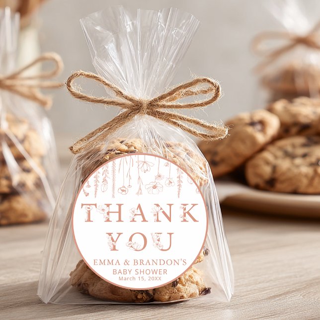 Sticker Rond Remerciements pour une baby shower sur le thème de (Thank You Terracotta Wildflower Sticker)