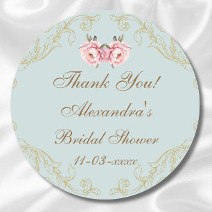 Sticker Rond Remerciements pour une Baby Shower Vintage Pivoine