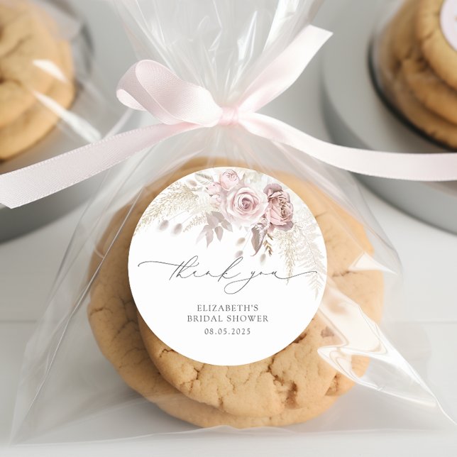 Sticker Rond Remerciements pour une élégante Baby Shower rose p (Créateur téléchargé)