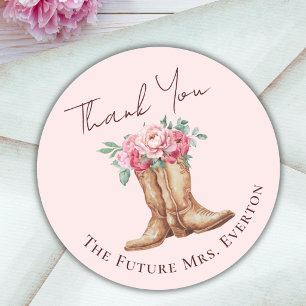 Sticker Rond Remerciements pour une Fête de Mariage de Cowgirl