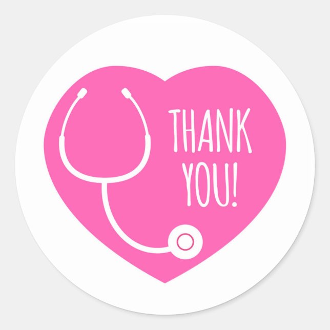 Sticker Rond Remerciements | Stethoscope Coeur Rose (Devant)