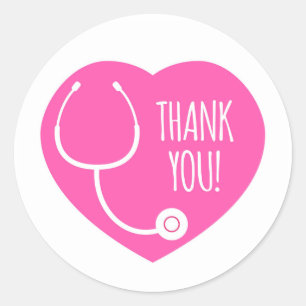 Sticker Rond Remerciements Stethoscope Coeur Rose