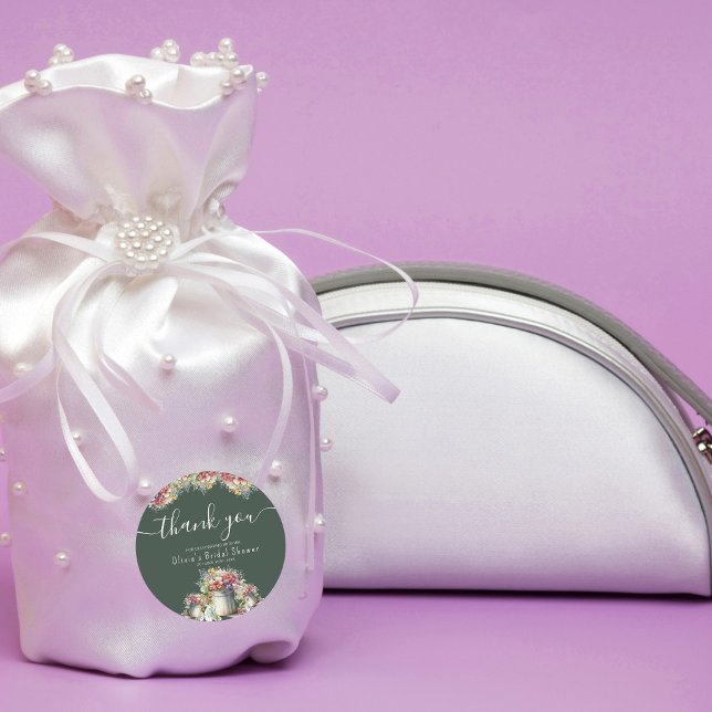 Sticker Rond Remerciements Typographie Printemps Fleurs Récepti (Créateur téléchargé)