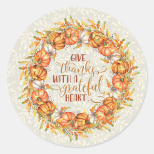 Sticker Rond Remercier Citrouille Wreath