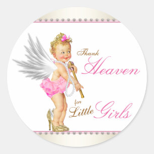 Sticker Rond Remercions Le Ciel Pour Les Petites Filles Baby Sh