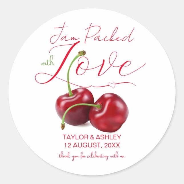 Sticker Rond Rempli d'amour Cerise Fruit | Mariage (Devant)