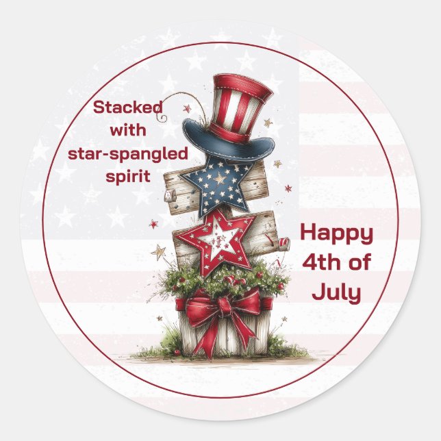 Sticker Rond Rempli d'esprit étoilé du 4 juillet  (Devant)