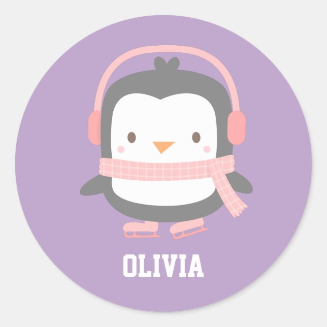 Sticker Rond Remplisseurs de Noël de pingouin mignon pour fille (Devant)