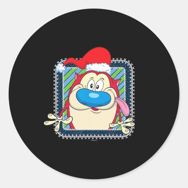 Sticker Rond Ren Et Stimpy Festive Noël Santa Hat Stimpy (Devant)