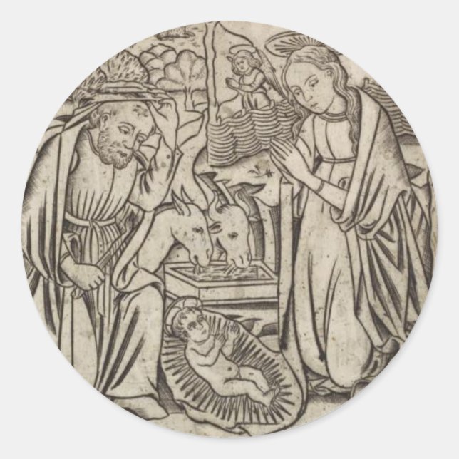 STICKER ROND RENAISSANCE IMPRIMER LA CARTE DE NOËL DE NATIVITÉ (Devant)