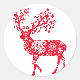 Sticker Rond Renard à flocon de neige - Rouge