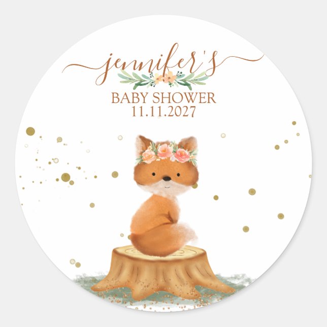 Sticker Rond Renard animalier avec fleur (Devant)