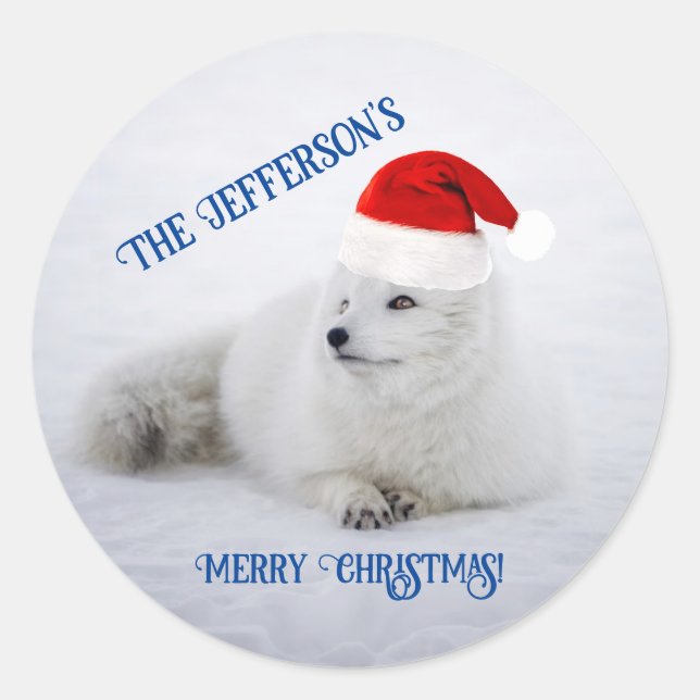 Sticker Rond Renard arctique blanc mignon dans la neige    (Devant)