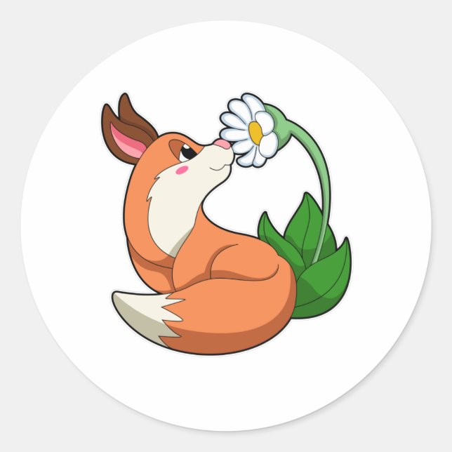 Sticker Rond Renard avec fleurs blanches (Devant)