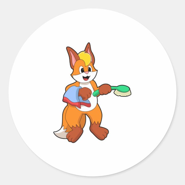 Sticker Rond Renard avec serviette et brosse (Devant)