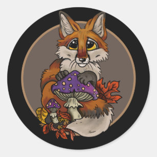 Sticker Rond Renard avec Tabourets d'automne