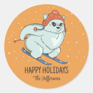 Sticker Rond Renard blanc Noël animal neige vacances d'hiver