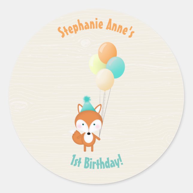 Sticker Rond Renard boisé avec ballons (Devant)