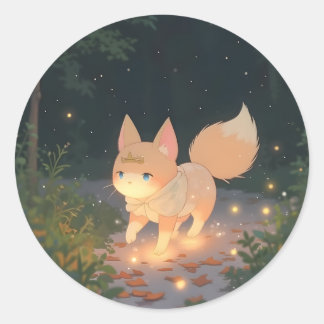 Sticker Rond Renard céleste d'Anime dans une forêt de Starlit