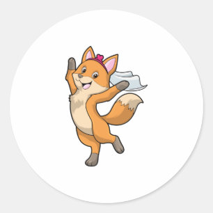 Sticker Rond Renard comme fiancée avec voile et cœur