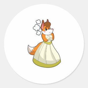 Sticker Rond Renard comme mariée avec une robe de mariée.PNG