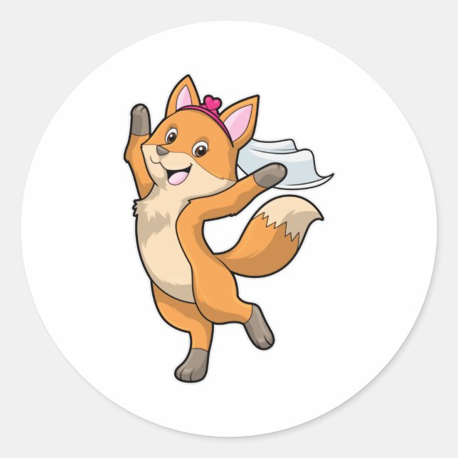 Sticker Rond Renard comme mariée avec voile et cœur (Devant)