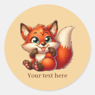 Sticker Rond Renard d'amour d'animal mignon personnalisable