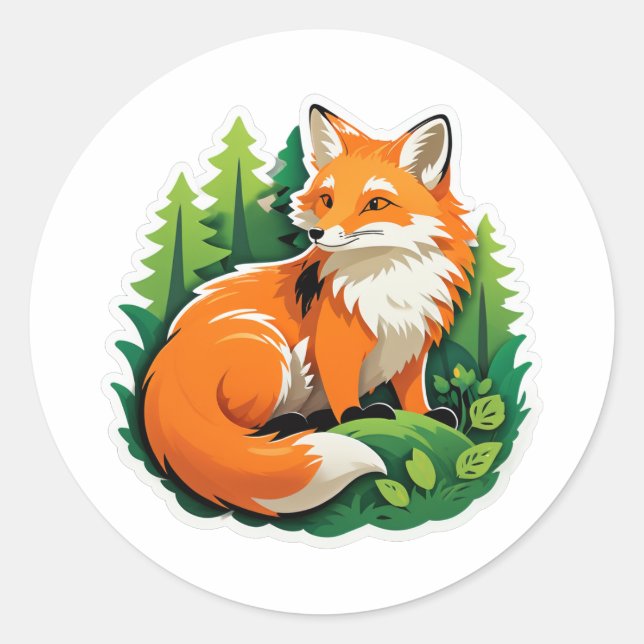 Sticker Rond Renard dans l'autocollant forestier (Devant)