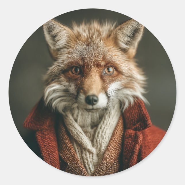 Sticker Rond Renard Dapper dans un style cosy (Devant)