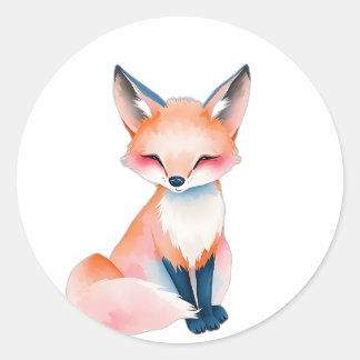Sticker Rond Renard d'aquarelle impressionniste avec champignon