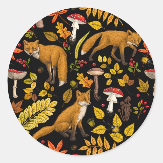 Sticker Rond Renard d'automne sur noir (Devant)