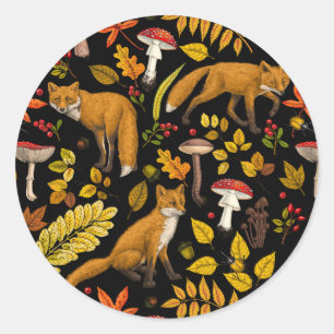 Sticker Rond Renard d'automne sur noir