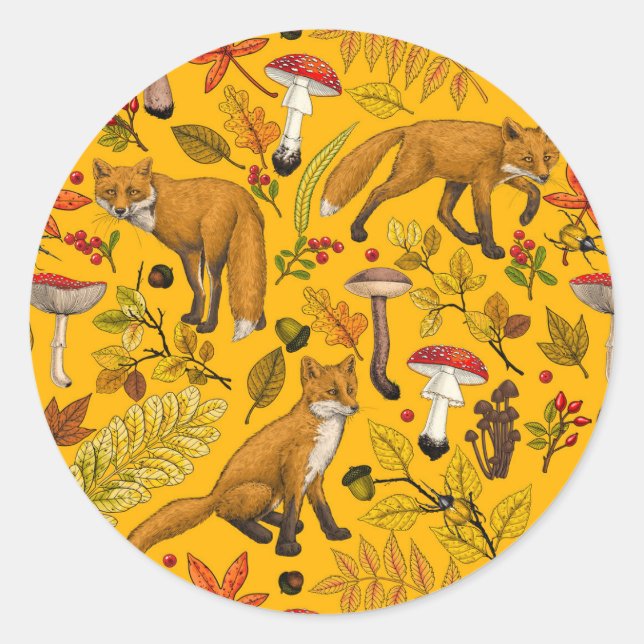 Sticker Rond Renard d'automne sur orange (Devant)