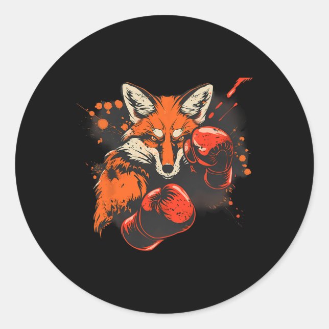 Sticker Rond Renard de boxe avec gants de boxe Boxe pieds-poing (Devant)