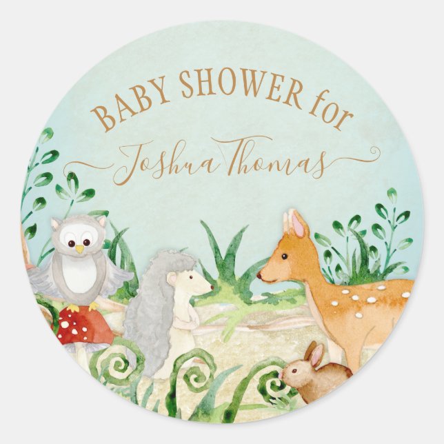 Sticker Rond Renard de cerf bleu hibou forêt boisée feuillage (Devant)