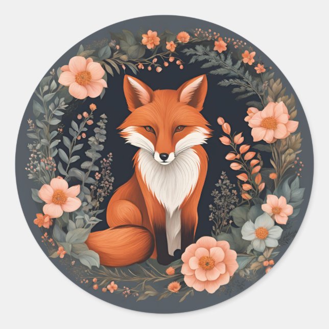 Sticker Rond Renard de Cottagecore (Devant)