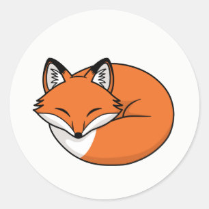 Sticker Rond Renard de dessin animé endormi