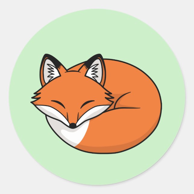 Sticker Rond Renard de dessin animé endormi sur fond vert (Devant)