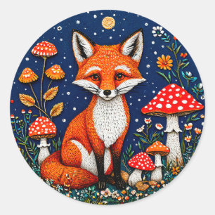 Sticker Rond Renard de dessin animé mignon
